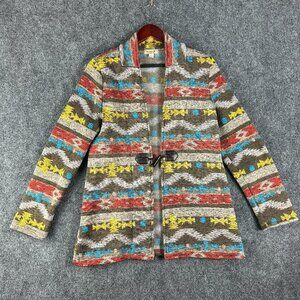 One World Sweater Jacket Womens Medium Toggle Button Aztec Print Cardigan